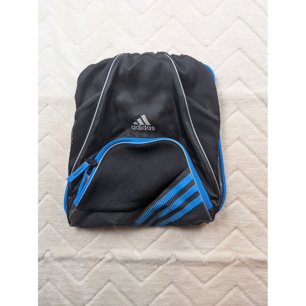 Adidas Drawstring Sackpack Black Blue Mesh Gym Bag Cinch Sack Backpack